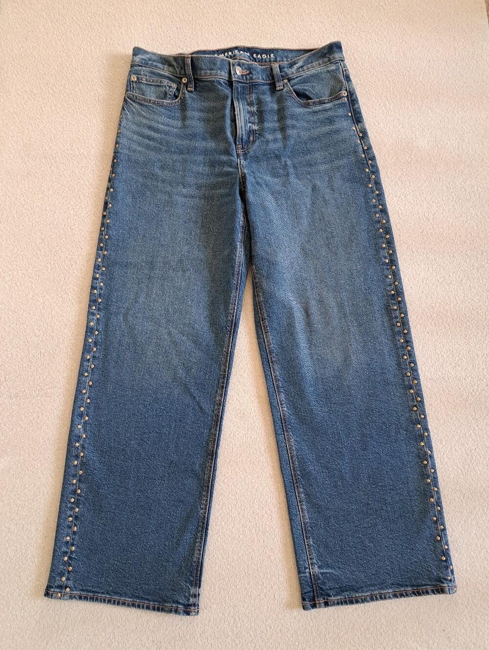 American Eagle Stovepipe Jeans Studded Blue Denim Womens Size 10 High Rise AE